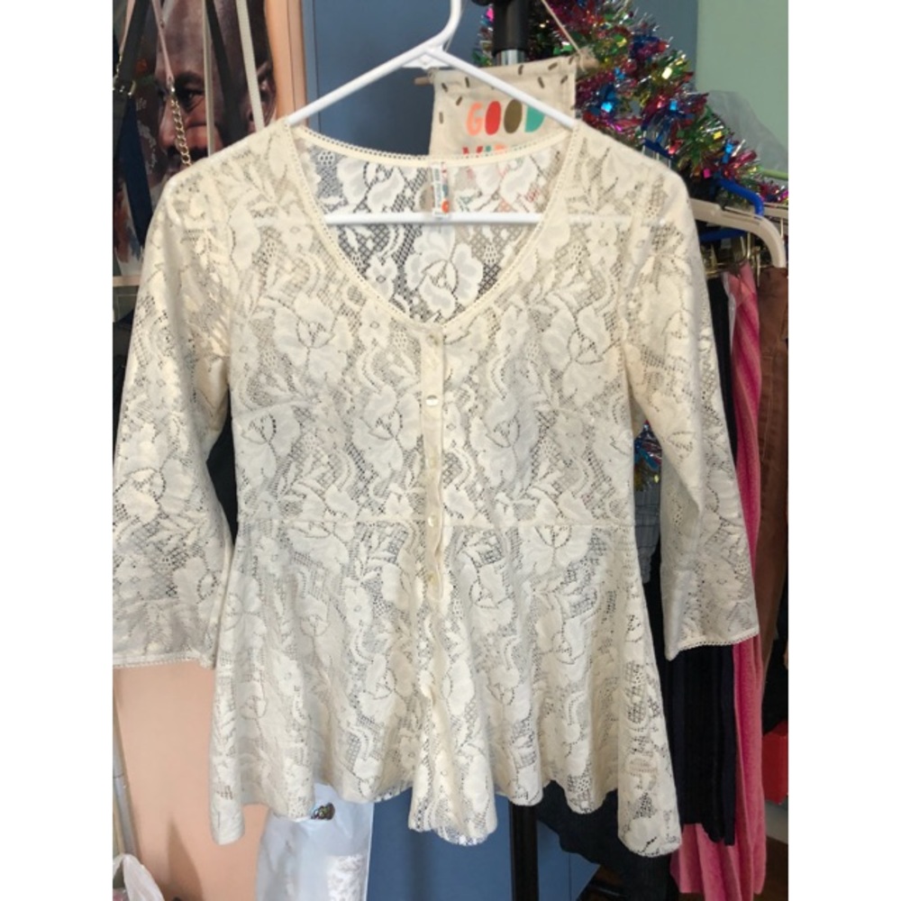 Free People White Lace Top